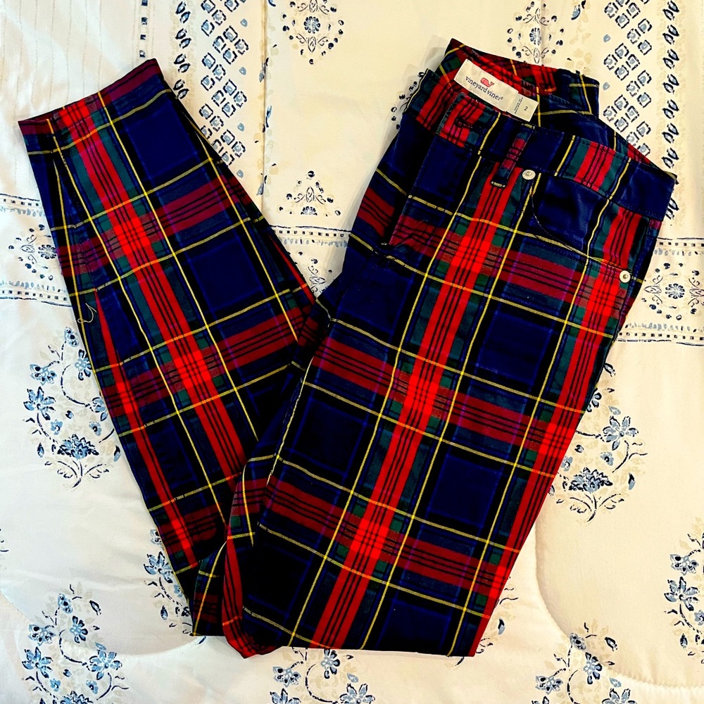 Vineyard Vines Jolly Plaid 5 Pocket Pants in Deep Bay Size 2 Plaid